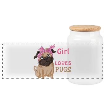 Juste une fille qui aime les carlins - Amoureuse des chiens mignonne et drôle - Boîte à biscuits avec couvercle en bois - blanc - Devant