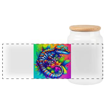 Gecko - Panoramic Cookie Jar with Wooden Lid - white - Front