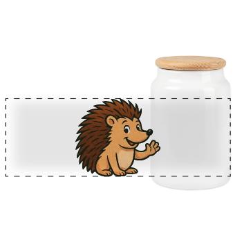 Niedlicher Igel mit Fröhlichem Gesicht - Panorama Keksdose mit Holzdeckel - Weiß - Vorne