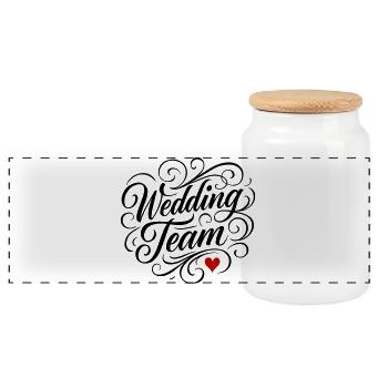 Wedding Team Heart - Panoramic Cookie Jar with Wooden Lid - white - Front