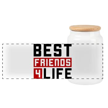 Best Friends Saying Friendship - Panoramic Cookie Jar with Wooden Lid - white - Front