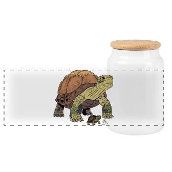 Detailed turtle with cub - Panoramic Cookie Jar with Wooden Lid - white - Front