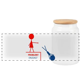 Funny saying – problem? Done! - Panoramic Cookie Jar with Wooden Lid - white - Front