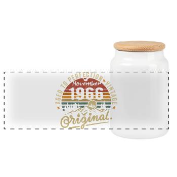 november 1966 birthday november 1966 - Panoramic Cookie Jar with Wooden Lid - white - Front