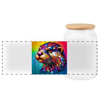 otter - Panoramic Cookie Jar with Wooden Lid - white - Front