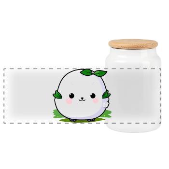 Kawaii Plant Cuddle Mascot - Panoramic Cookie Jar with Wooden Lid - white - Front