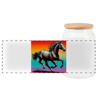 horse - Panoramic Cookie Jar with Wooden Lid - white - Front