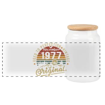 november 1977 birthday november 1977 - Panoramic Cookie Jar with Wooden Lid - white - Front