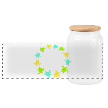 Many Turtles Circle Ring Colorful Round Silhouette - Panoramic Cookie Jar with Wooden Lid - white - Front