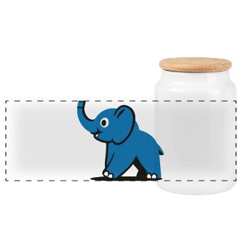 Blue Cartoon Elephant - Panoramic Cookie Jar with Wooden Lid - white - Front