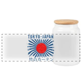 Tokyo Japan Sunbeams and Bamboo - Panoramic Cookie Jar with Wooden Lid - white - Front