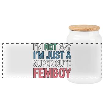 Pas gay – juste mignon femboy - Boîte à biscuits avec couvercle en bois - blanc - Devant