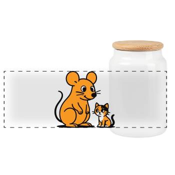 Kuschelige Maus und Kätzchen Duo - Panorama Keksdose mit Holzdeckel - Weiß - Vorne