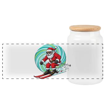 Skiing Christmas Man Ski Humor - Panorama Keksdose mit Holzdeckel - Weiß - Vorne