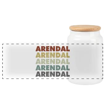 Arendal - Norway - Norge - Norwegen - Lettering - Panoramic Cookie Jar with Wooden Lid - white - Front