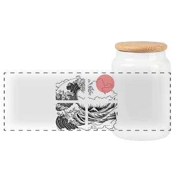 Night sun over waves on the ocean - Panoramic Cookie Jar with Wooden Lid - white - Front