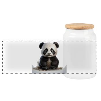 Cuddly panda baby on pebble path - Panoramic Cookie Jar with Wooden Lid - white - Front