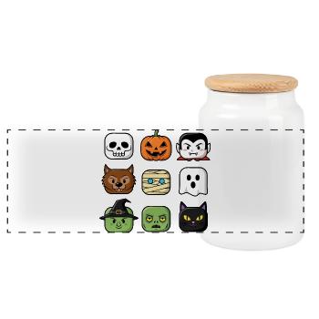 Halloween Building Block Heads Youth Child Halloween - Panoramic Cookie Jar with Wooden Lid - white - Front