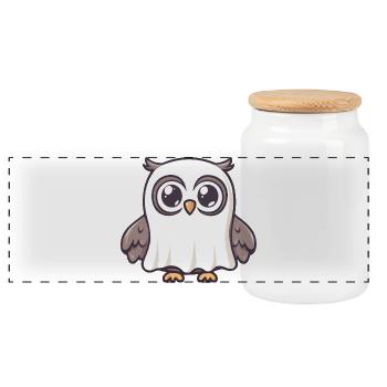 Owl Halloween Ghost - Panoramic Cookie Jar with Wooden Lid - white - Front