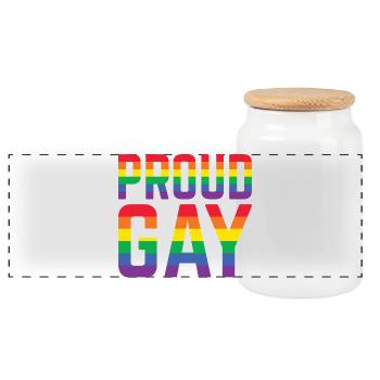 Fier lettrage arc-en-ciel gay - Boîte à biscuits avec couvercle en bois - blanc - Devant
