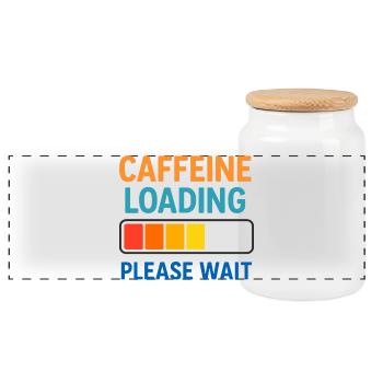 Kaffee Ladebalken Wartezeit - Panorama Keksdose mit Holzdeckel - Weiß - Vorne