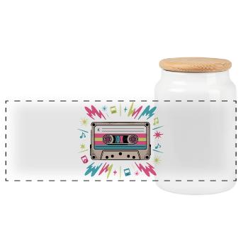 K Mixtape Cassette Retro 80s 90s Music - Panoramic Cookie Jar with Wooden Lid - white - Front