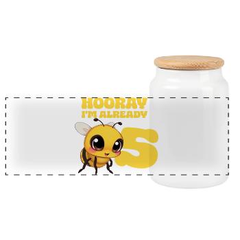 Biene Bee - Hooray i am already 5 - Panorama Keksdose mit Holzdeckel - Weiß - Vorne
