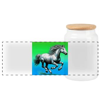 horse - Panoramic Cookie Jar with Wooden Lid - white - Front