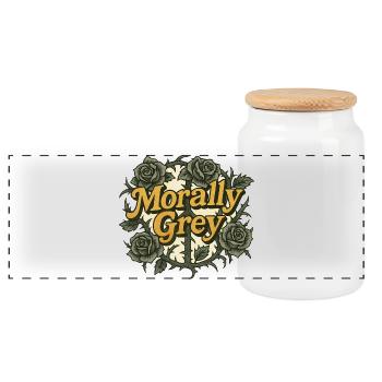 Moralisch graue Rosen Vintage Emblem - Panorama Keksdose mit Holzdeckel - Weiß - Vorne