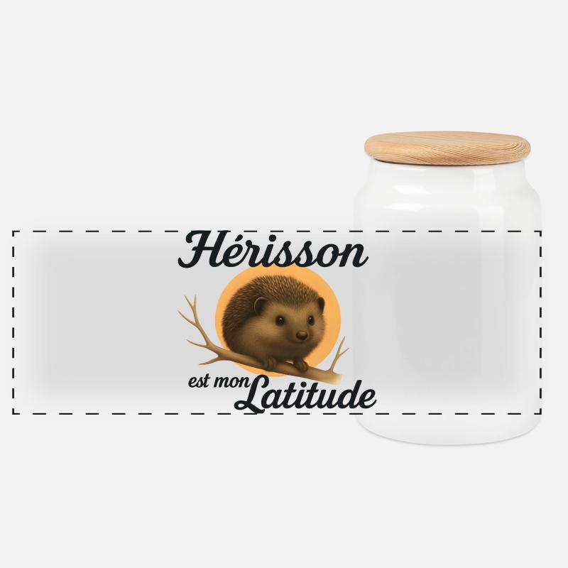 Hérisson en Latitude - Boîte à biscuits avec couvercle en bois - blanc