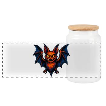 Halloween Spooky Bat - Panoramic Cookie Jar with Wooden Lid - white - Front