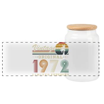 Original 1972 Vintage Retro Geburtstagsgeschenk - Panorama Keksdose mit Holzdeckel - Weiß - Vorne