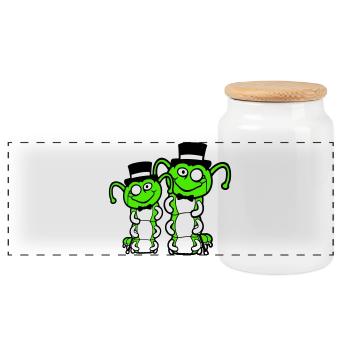 2 Gentlemen Caterpillar Top Hat Monocle Bow Tie Rich - Panoramic Cookie Jar with Wooden Lid - white - Front