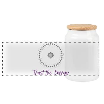 Trust the Energy - spirituelles Design für Balance - Panorama Keksdose mit Holzdeckel - Weiß - Vorne