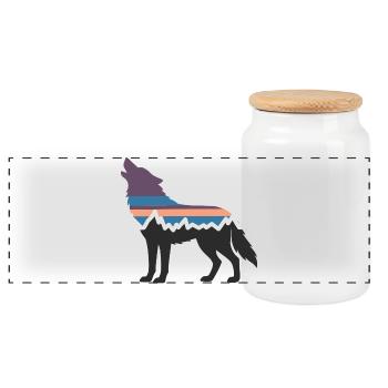 Chien-loup Paysage de montagne Forêt Randonnée Silhouette - Boîte à biscuits avec couvercle en bois - blanc - Devant