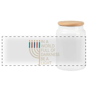 Be a Light Happy Hanukkah - Panoramic Cookie Jar with Wooden Lid - white - Front