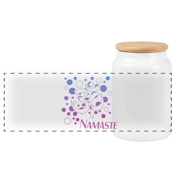 Om Namaste Gradient Kreisdesign - Panorama Keksdose mit Holzdeckel - Weiß - Vorne