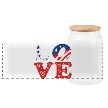LIEBE Tricolor Sterne und Herzen - Panorama Keksdose mit Holzdeckel - Weiß - Vorne
