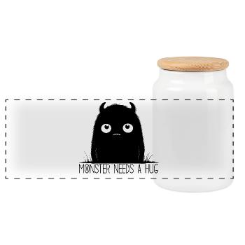 Minimalist White-Eyed Monster - Panoramic Cookie Jar with Wooden Lid - white - Front