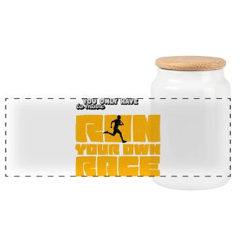 Courez votre propre course – Motivation Shirt Running - Boîte à biscuits avec couvercle en bois - blanc - Devant