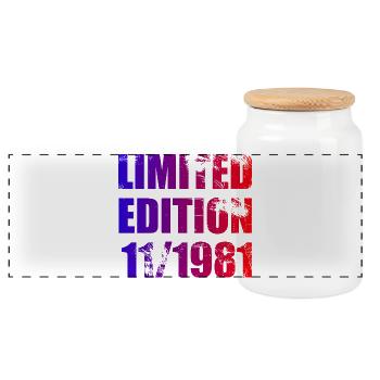 44. Geburtstag Limited Edition 11/1981 - Panorama Keksdose mit Holzdeckel - Weiß - Vorne