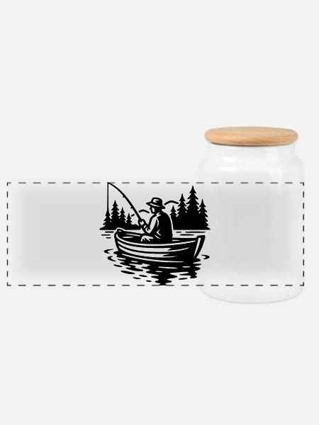 Angling - Panoramic Cookie Jar with Wooden Lid - white