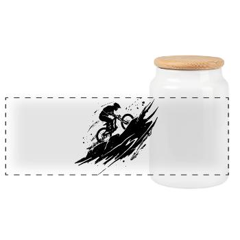 Mountain Bike Illustration Mountainbiking - Panoramic Cookie Jar with Wooden Lid - white - Front