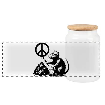 Rat calls for peace - Panoramic Cookie Jar with Wooden Lid - white - Front