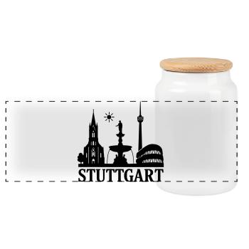Stuttgart Silhouette Landmark - Panoramic Cookie Jar with Wooden Lid - white - Front