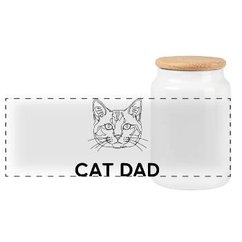 Cat Dad Minimalist Cat Line Art Gift - Panoramic Cookie Jar with Wooden Lid - white - Front