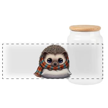 Cuddly hedgehog with scarf - Panoramic Cookie Jar with Wooden Lid - white - Front