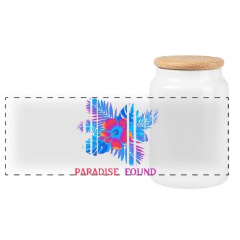 Hibiscus Neon Paradise Found - Panoramic Cookie Jar with Wooden Lid - white - Front