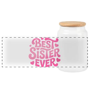 Best Sister Ever Schwester - Panoramic Cookie Jar with Wooden Lid - white - Front