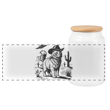 Cowboy cat in the sci-fi desert - Panoramic Cookie Jar with Wooden Lid - white - Front